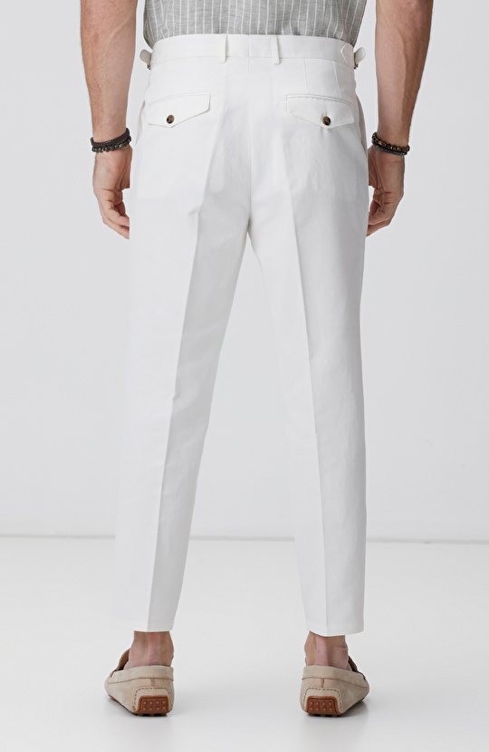 Kırık Beyaz Keten Karışımlı Pantolon
