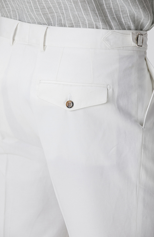 Kırık Beyaz Keten Karışımlı Pantolon