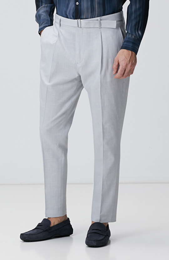 Gri Keten Karışımlı Pantolon