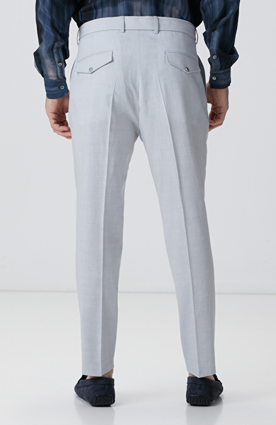 Gri Keten Karışımlı Pantolon