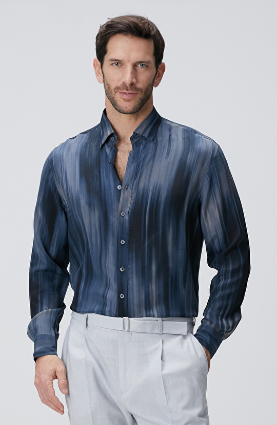 Lacivert Baskılı Gömlek