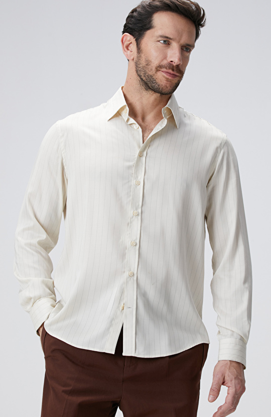 Kırık Beyaz Çizgili Gömlek
