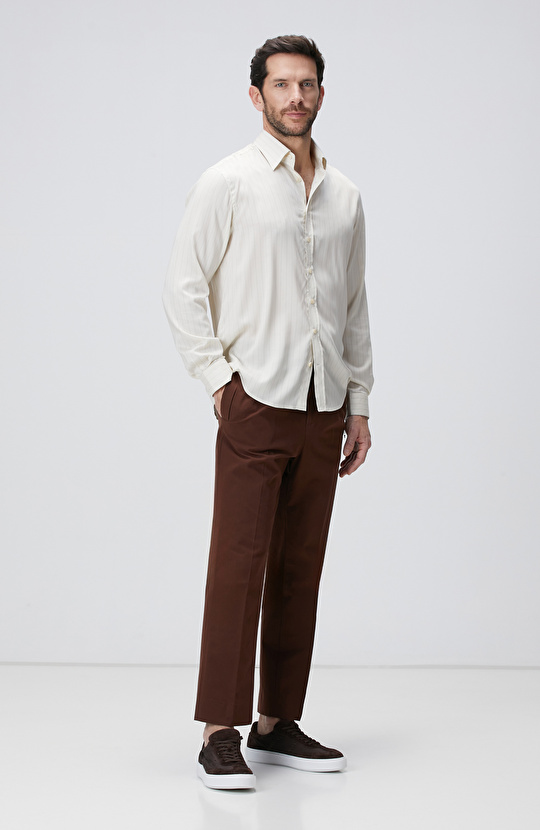 Kırık Beyaz Çizgili Gömlek