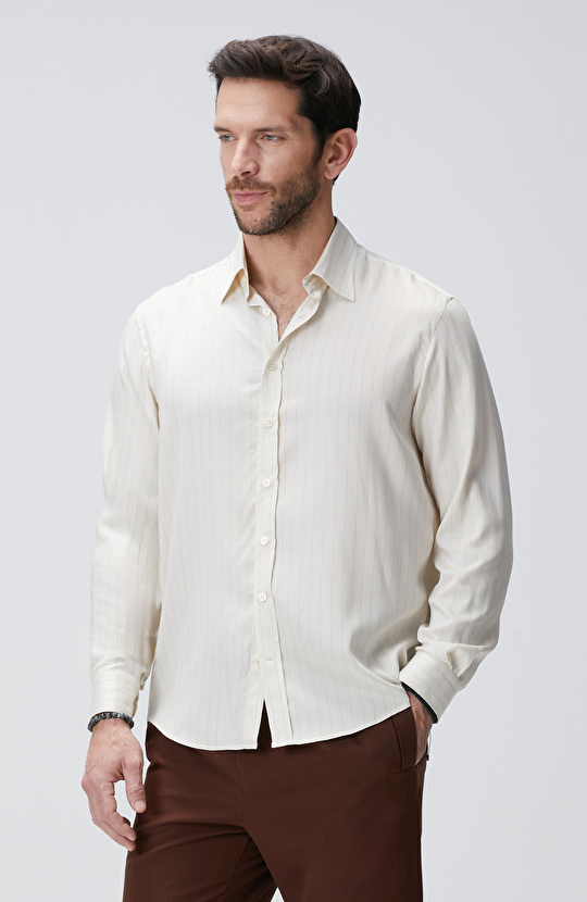 Kırık Beyaz Çizgili Gömlek