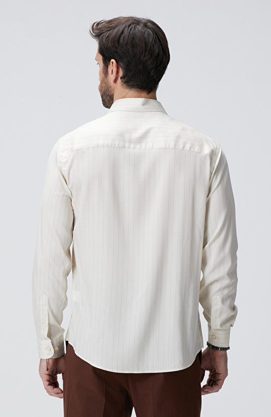 Kırık Beyaz Çizgili Gömlek