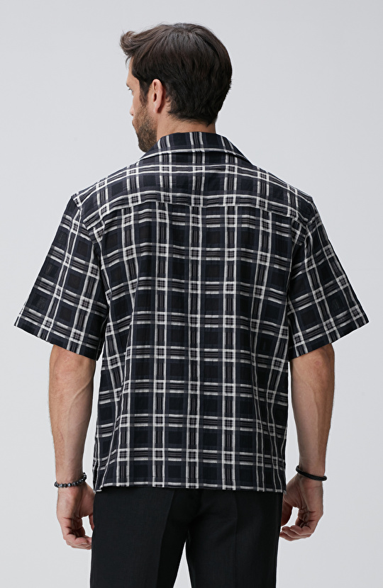 Siyah Yün Karışımlı Gömlek