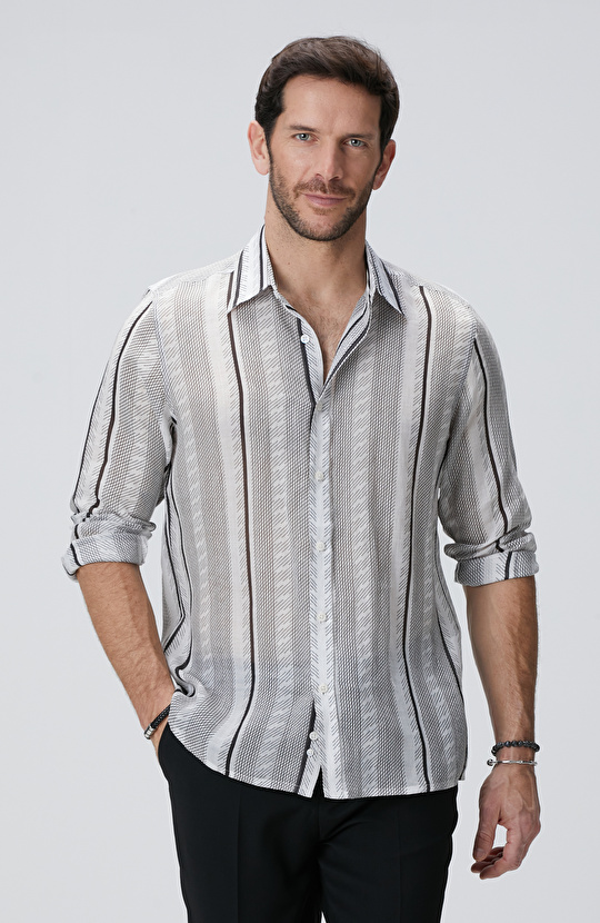 Siyah Beyaz Keten Gömlek