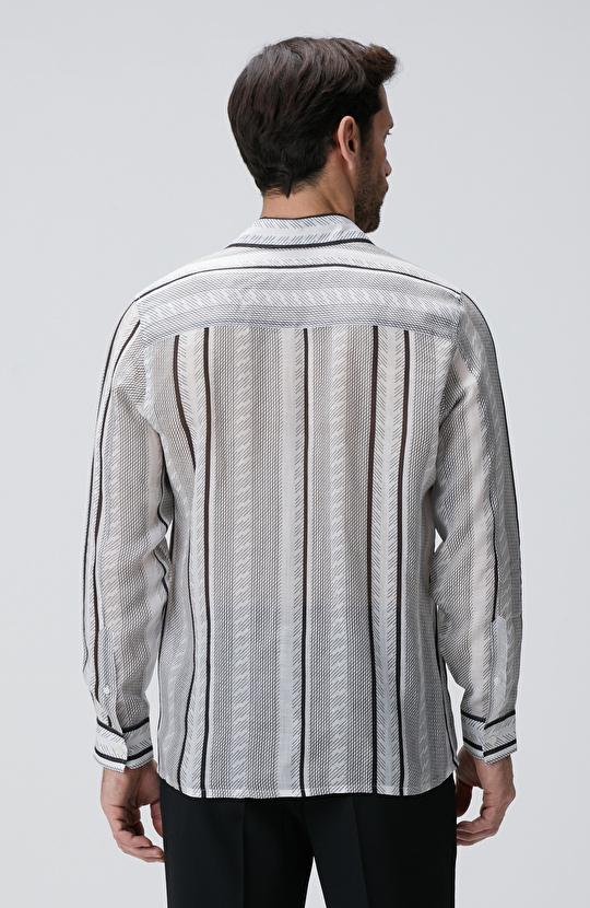 Siyah Beyaz Keten Gömlek