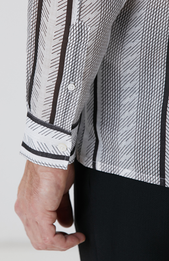 Siyah Beyaz Keten Gömlek