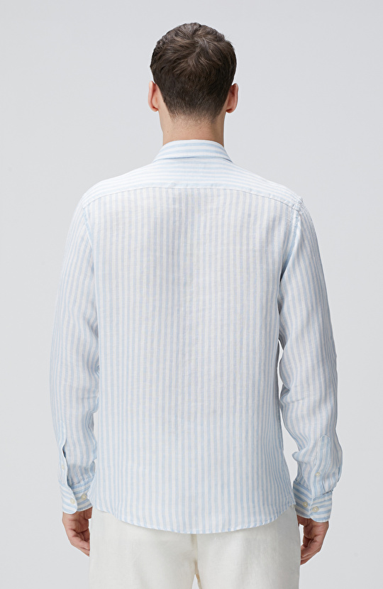 Mavi Beyaz Keten Gömlek