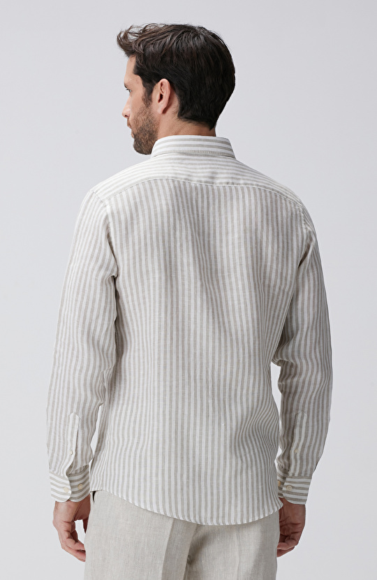 Haki Beyaz Keten Gömlek