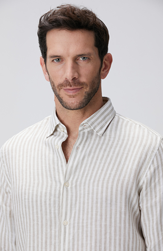 Haki Beyaz Keten Gömlek