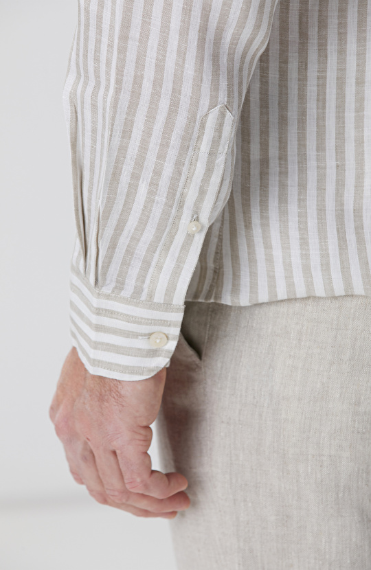 Haki Beyaz Keten Gömlek