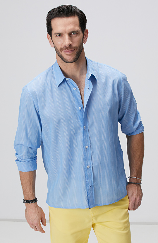 Mavi Beyaz Çizgili Gömlek