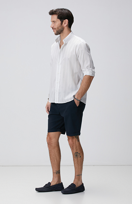 Beyaz Lacivert Çizgili Gömlek