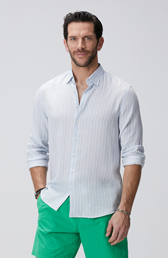 Mavi Beyaz Çizgili Gömlek