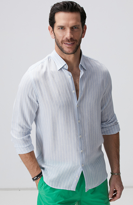 Mavi Beyaz Çizgili Gömlek