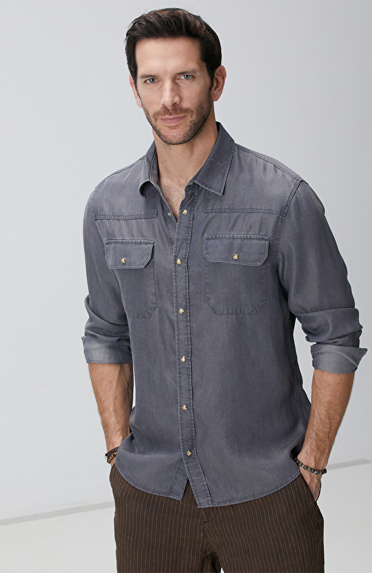 Gri Non Denim Gömlek