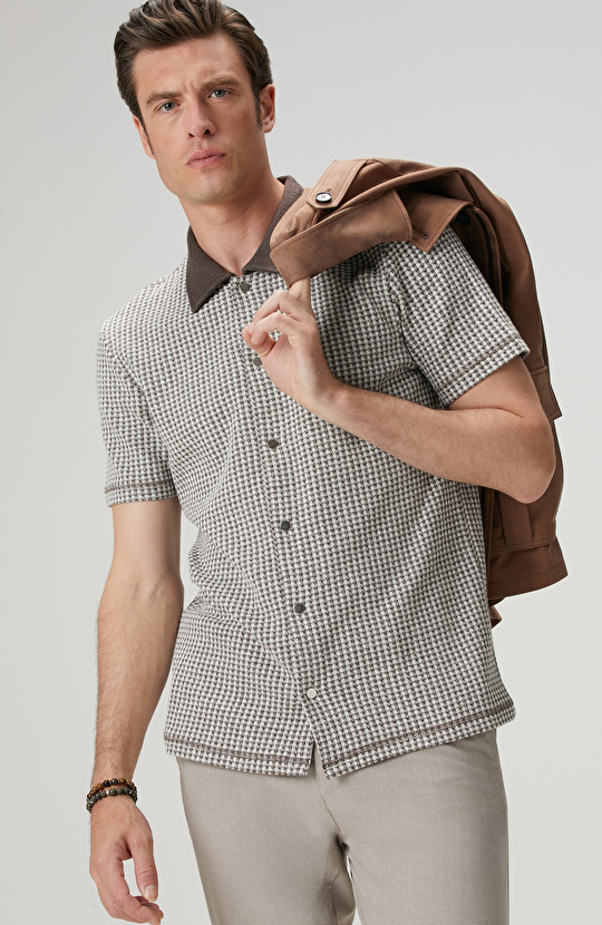 Kahverengi Keten Karışımlı Gömlek