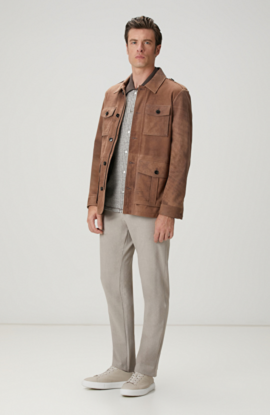 Kahverengi Keten Karışımlı Gömlek