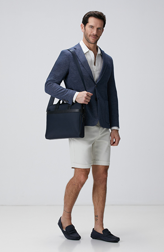 Beyaz Çizgi Desenli Keten Gömlek