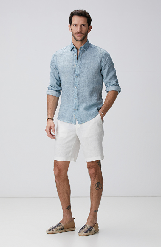 Kırık Beyaz Keten Şort