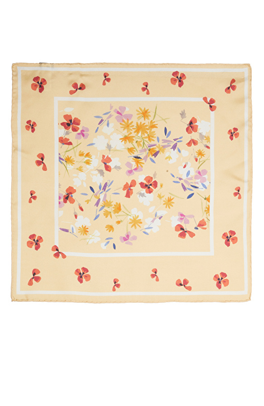 Renkli Çiçek Desenli Kadın İpek Fular