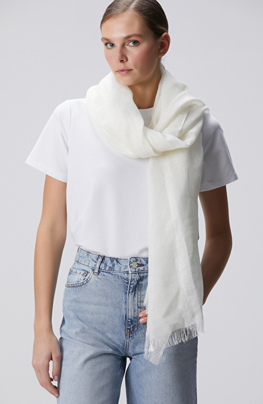 Bej Unisex Keten Şal