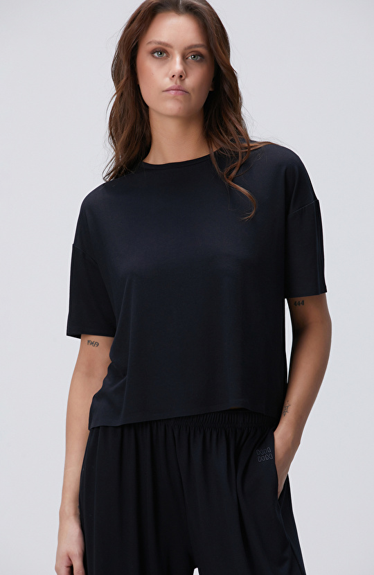 N-Tech Siyah Modal Karışımlı T-shirt