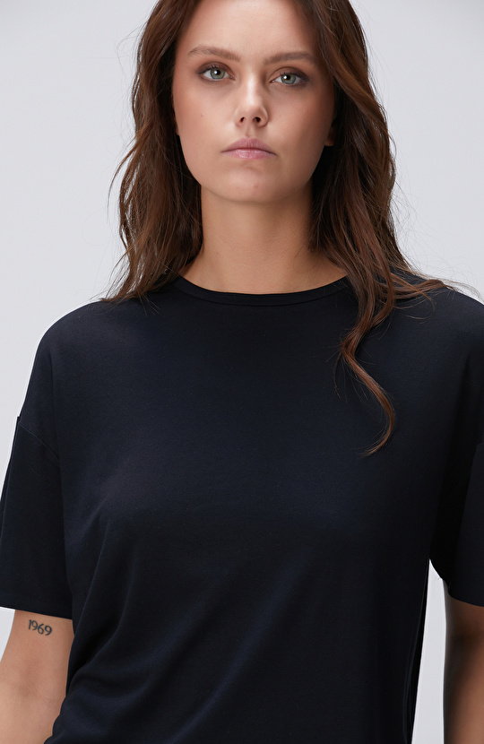 N-Tech Siyah Modal Karışımlı T-shirt