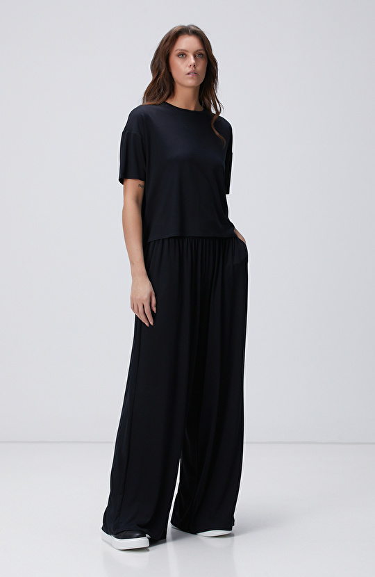 N-Tech Siyah Modal Karışımlı T-shirt