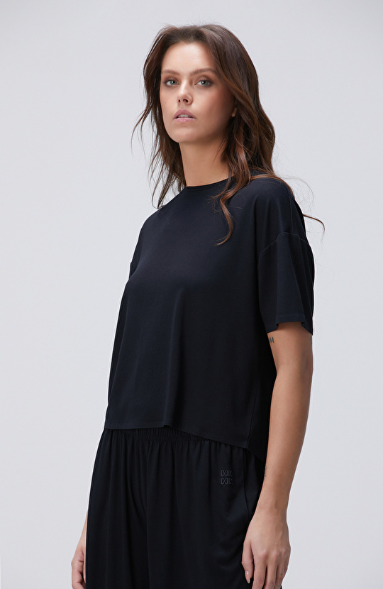 N-Tech Siyah Modal Karışımlı T-shirt