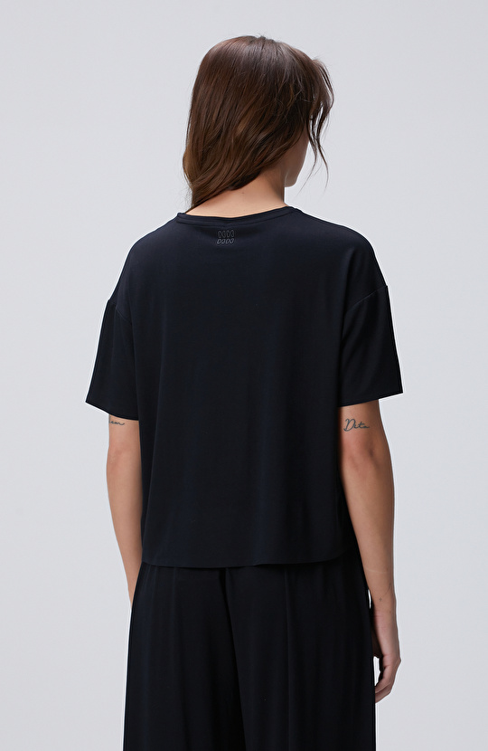 N-Tech Siyah Modal Karışımlı T-shirt