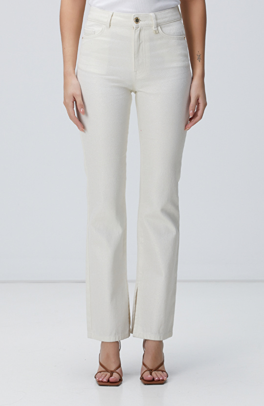 Ekru Simli Denim Pantolon