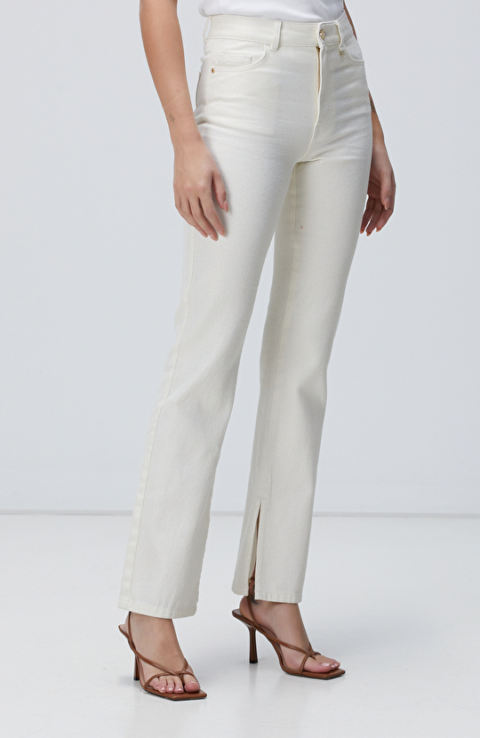 Ekru Simli Denim Pantolon