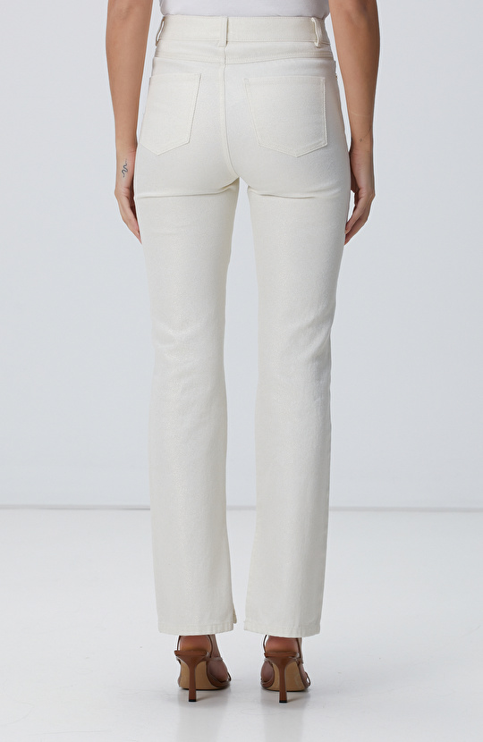 Ekru Simli Denim Pantolon