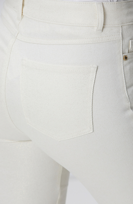 Ekru Simli Denim Pantolon