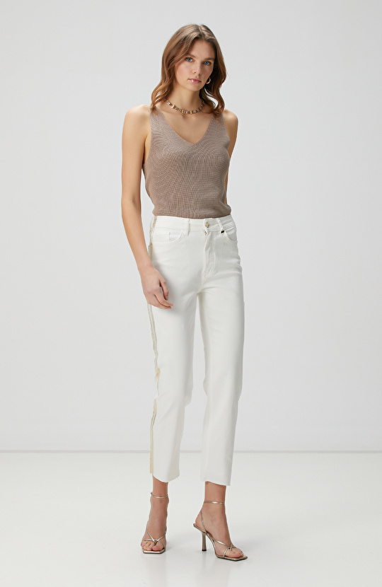 Kırık Beyaz Denim Pantolon