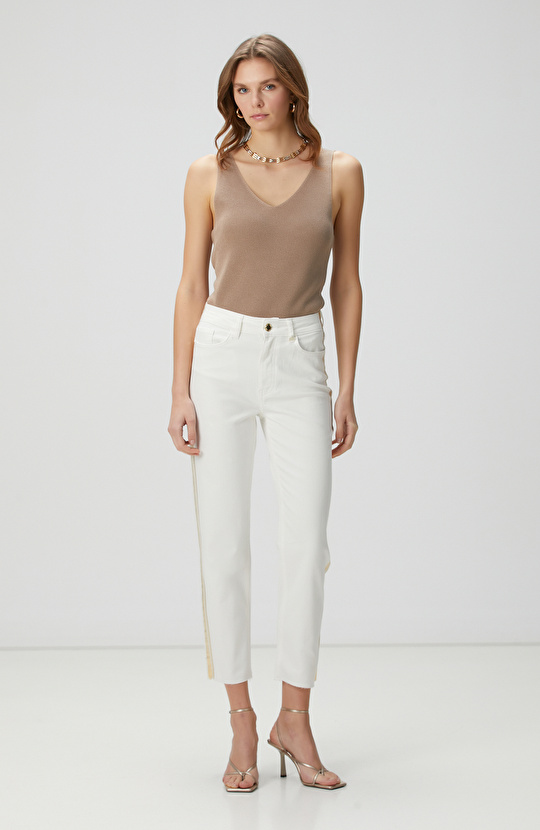 Kırık Beyaz Denim Pantolon