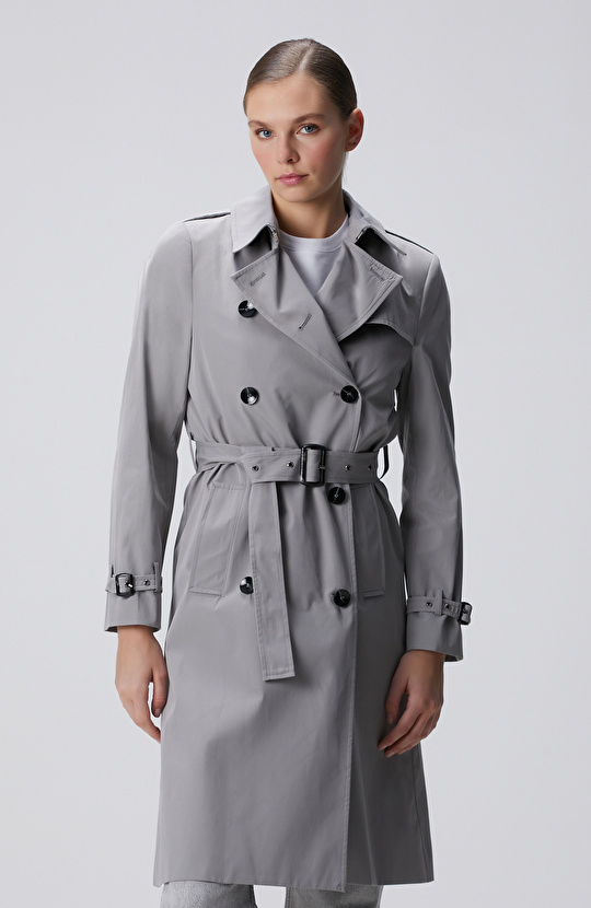 Açık Gri Apolet Detaylı Pardösü