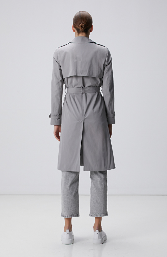 Açık Gri Apolet Detaylı Pardösü