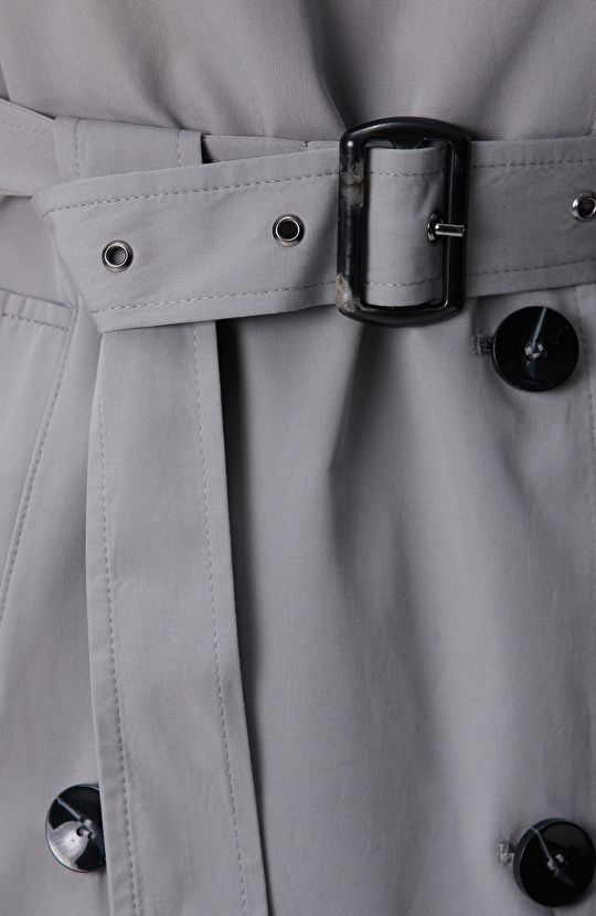 Açık Gri Apolet Detaylı Pardösü