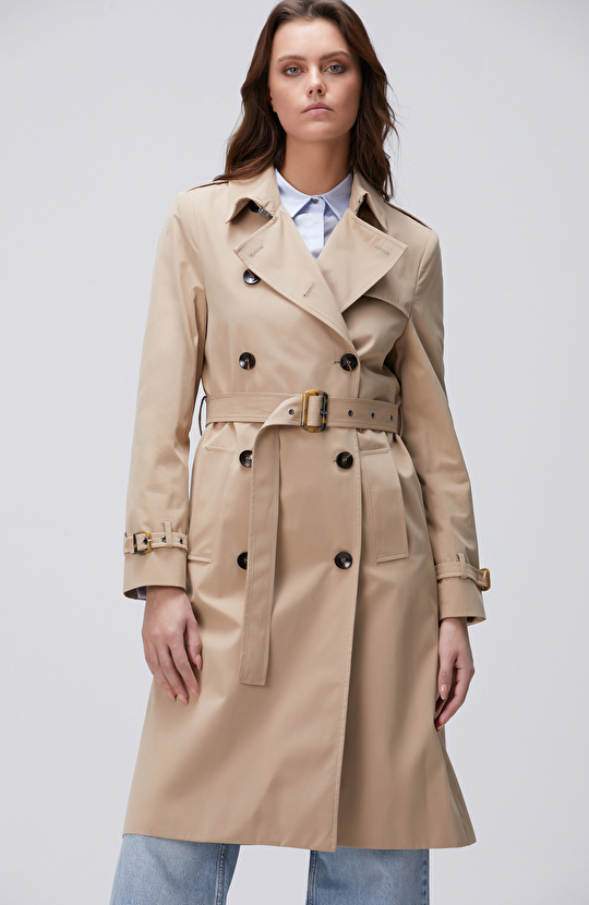 Bej Apolet Detaylı Pardösü