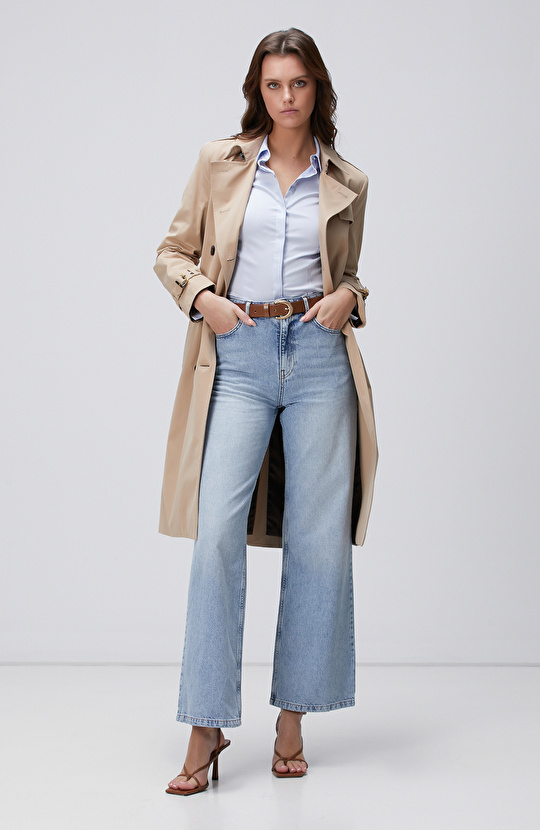 Bej Apolet Detaylı Pardösü