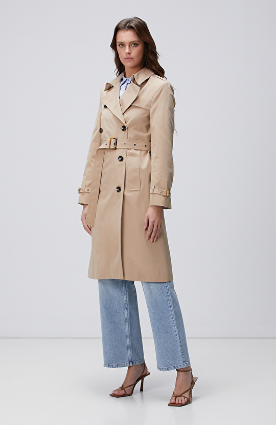 Bej Apolet Detaylı Pardösü