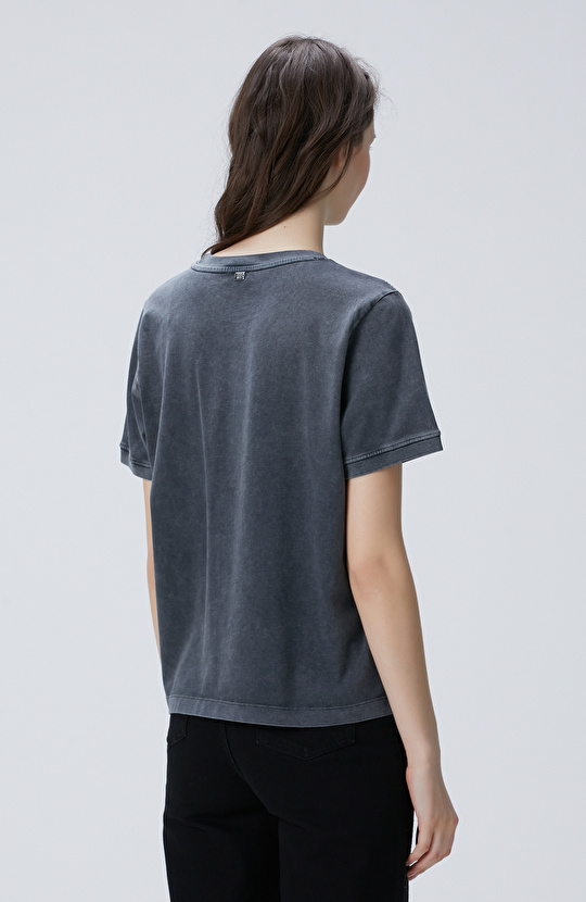 Antrasit Omuz Taş Detaylı T-shirt