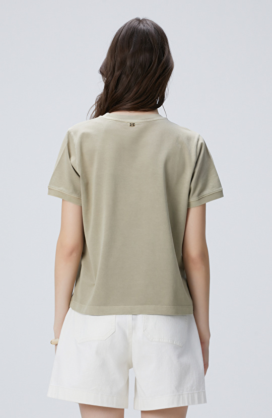 Bej Omuz Taş Detaylı T-shirt