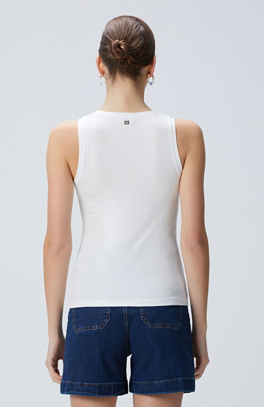 Kırık Beyaz Varak Baskılı T-shirt