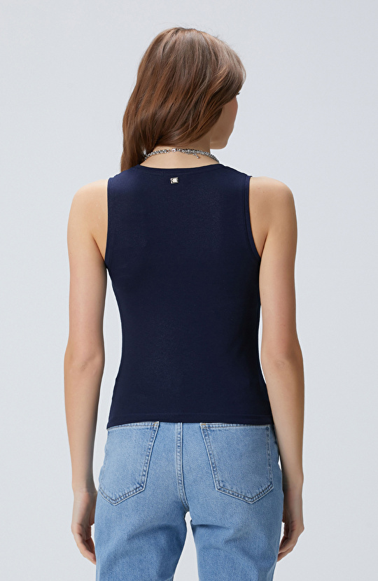 Lacivert Varak Baskılı T-shirt