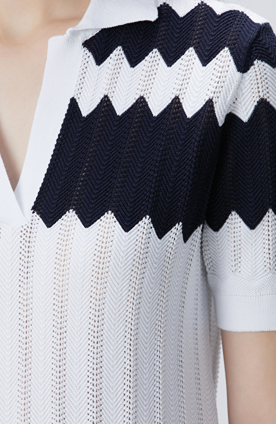 Lacivert Beyaz Midi Elbise